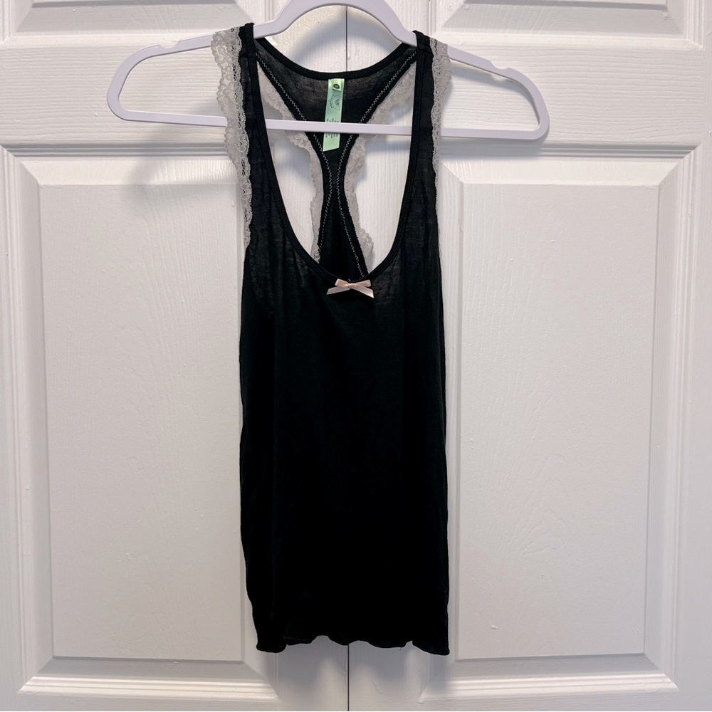Honeydew Women Fitted Lace Trim Racerback Top Sz S Romantic Babydoll Stretch Y2K